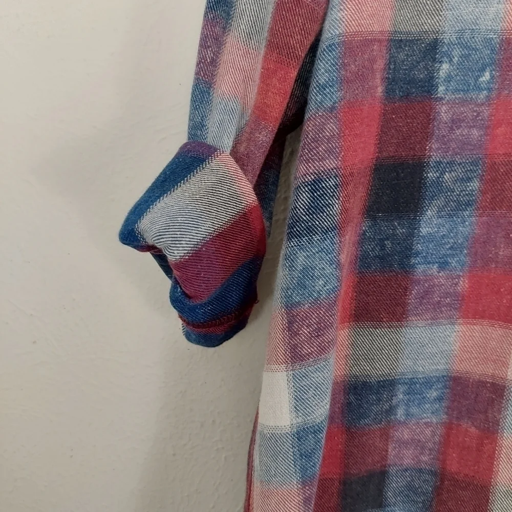 Vintage Havana Womens Long Sleeve Red Blue Plaid Drawstring Tie Shirt Dress Sz S - Picture 5 of 9
